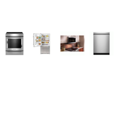 KitchenAid 4 Stainless :  Slide-In Electric Range Convection Oven, 1.9CF Over-the-Range Microwave Oven, 41 dBA Dishwasher, 33 Inch Bottom Mount Refrigerator