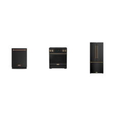 Thor Kitchen Gordon Ramsay 3 BLACK W/Bronze HANDLES : Professional Electric Range True Convection Oven Self Clean Air Fry, Dishwasher 49 dBa, 30 Inch French Door Counter Depth Refrigerator Automatic Ice Maker