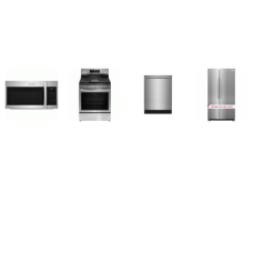 Frigidaire Gallery 4 Smudge-Proof Stainless : Gas Range Convection Oven Air Fry, 1.9 Cu. Ft. Over-The-Range Microwave, 42 dBA Dishwasher, 26 Cu. Ft. 36" Depth Side by Side Refrigerator Ice Maker Door-Edge Water Dispenser