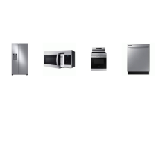Samsung 4 Stainless : SmoothTop Electric Range Rapid Boil & Self Clean Oven, OTR Microwave, 53 dBA Dishwasher, 27.4 cu. ft. Side-by-Side Refrigerator EXT WD