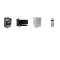 Avanti 4 APT SIZE Stainless Steel Appliance PKG : 24" GAS RANGE OVEN, 24" OTR MW, 18" DISHWASHER, 21.75"W Refrigerator