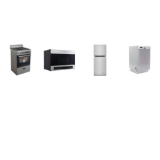 4 APT SIZE Stainless Steel Appliance PKG : Avanti 24" GAS RANGE OVEN, 24" OTR MW, 18" DISHWASHER, And Whirlpool 24" 11.6CF Top-Freezer Refrigerator