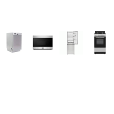 4 APT SIZE STAINLESS APPLIANCE PKG : 20" GAS RANGE OVEN, 18" DISHWASHER 53 dBA, 24" OTR MW, 24" Bottom-Freezer Counter-Depth Refrigerator
