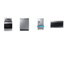 SAMSUNG 4 STAINLESS : Electric Range  Convection Oven Air Fry, 2.1CF OTR MW 400 CFM, 53 dBA Dishwasher, Counter Depth 3-Door French Door Refrigerator EXT WD