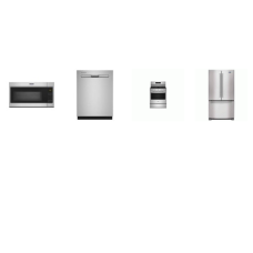 Maytag 4 Fingerprint Resistant Stainless : Counter Depth French Door Refrigerator Internal Water Dispenser Ice Maker, OTR MW, 47 dBA Dishwasher, Gas Range No Preheat Air Fry Convection Oven