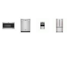Maytag 4 Fingerprint Resistant Stainless : Counter Depth French Door Refrigerator Internal Water Dispenser Ice Maker, OTR MW, 50 dBA Dishwasher Stainless Interior, Electric Range Convection Oven Air Fry Self-Clean