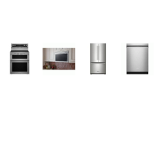 KitchenAid 4 STAINLESS PKG : Electric Double Oven Convection Range, Over-The-Range Microwave Flush Built-In Design, Dishwasher 47 dBA, Counter-Depth French Door Refrigerator with Interior Dispense Ice Maker