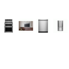 KitchenAid 4 STAINLESS PKG : Electric Double Oven Convection Range, Over-The-Range Microwave Flush Built-In Design, Dishwasher 47 dBA, Counter-Depth French Door Refrigerator with Interior Dispense Ice Maker