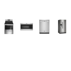 Maytag 4 FINGERPRINT RESISTANT STAINLESS : Smooth Top Electric Self Clean Oven, 1.7CF OTR MW, 50 dBA Dishwasher Stainless Interior, 25CF Side-by-Side Refrigerator Ext WD