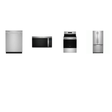 Whirlpool 4 Fingerprint Resistant Stainless : 33-inch Wide French Door Refrigerator Ice Maker Internal Water Disp, 47 dBA Dishwasher, OTR MW, Electric Range Air Fry Air Baking Self Clean Oven