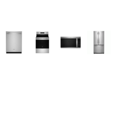 Whirlpool 4 Fingerprint Resistant Stainless : 33-inch Wide French Door Refrigerator Ice Maker Internal Water Disp, 47 dBA Dishwasher, 1.9CF OTR MW, Electric Range Air Fry Air Baking Self Clean Oven