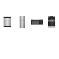 Frigidaire 4 APPLIANCES PKG : 24" Built-In Dishwasher 55 dBA, 1.7 CF OTR MW, 5 Burner Gas Range Oven Steel Control Knob, 28"W 18 Cu. Ft. Top Freezer Refrigerator Brushed Steel