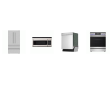 Sharp 4 Stainless : French 4-Door Counter-Depth Refrigerator Ice Maker, 49 dB Dishwasher, Gas Convection Slide-In Range Oven Air Fry, Convection OTR MW