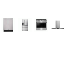 Thor Kitchen 4 Stainless : 36 Inch Electric Range Convection Oven, T-shape Range Hood 550 CFM, Dishwasher 46 dB, 36 Inch Professional Counter Depth French Door Refrigerator With Ice and Water Dispenser