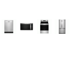 Whirlpool 4 Fingerprint Resistant Stainless : Gas Range Air Fry  Convection Oven, 1.7CF OTR MW, Dishwasher 55 dBA, 33-inch French Door Refrigerator Interior Water Dispenser Ice Maker