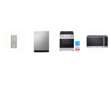 LG 4 STAINLESS : Electric Slide-in Range Oven, 1.8CF OTR MW 300 CFM, Dishwasher 46 dBA, 30"W 22 cu. ft. French Door Refrigerator Ice Maker