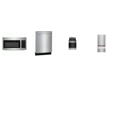 Frigidaire 4 Stainless : CONVECTION OVEN GAS RANGE, OTR MW, 52dBA Dishwasher, 20 Cu. Ft. Standard-Depth Bottom Freezer Refrigerator Internal Water Dispenser Ice Maker