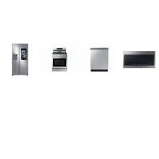 Samsung 4 STAINLESS  : Side-by-Side Refrigerator Touch Screen Family Hub, Gas Range No-Preheat Air Fry Convection+ & Stainless Cooktop, 2.1 cu. ft. Over-the-Range Microwave 400 CFM, 42dBA Dishwasher