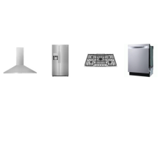 Frigidaire 4 STAINLESS : Professional 36" Gas Cooktop, 36" 400CFM Canopy Wall-Mount Hood, 49 dBA Dishwasher, 26CF Side by Side Refrigerator WD
