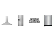 Frigidaire 4 STAINLESS : Professional 36" Gas Cooktop, 36" 400CFM Canopy Wall-Mount Hood, 52 dBA Dishwasher, 26CF Side by Side Refrigerator WD