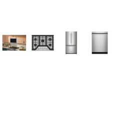 KitchenAid 4 STAINLESS PKG : 30" 5-Burner Gas Cooktop, Counter-Depth French Door Refrigerator Interior Dispense, Multifunction Over-the-Range Oven Infrared Sensor Modes, Dishwasher 47dBA