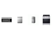 LG 4 STAINLESS STEEL APPLIANCE PKG : SLIDE IN GAS RANGE OVEN, OTR MW, 50 dBA Dishwasher, 28"W Top Freezer refrigerator