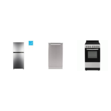 3 STAINLESS STEEL APT SIZE APPLIANCE PKG : 20" SMOOTHTOP RANGE OVEN, 18" DISHWASHER, 10CF 24"W Top Freezer Refrigerator 