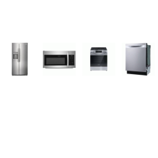 Frigidaire 4 STAINLESS : SLIDE IN Gas Range Oven, 1.8CF OTR MW, Dishwasher 49 dBA Stainless Tub, 22 Cu. Ft. 36" Counter Depth Side by Side Refrigerator WD
