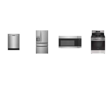 Frigidaire 4 Stainless : 5BRS GAS RANGE OVEN, OTR MW, And Gallery 49dBA Dishwasher, 22 Cu. Ft. Counter-Depth 4-Door French Door Refrigerator EXT WD