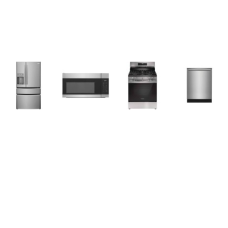 Frigidaire 4 Stainless : 5BRS GAS RANGE OVEN, OTR MW, And Gallery 42dBA Dishwasher, 22 Cu. Ft. Counter-Depth 4-Door French Door Refrigerator EXT WD