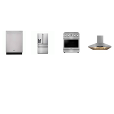 Thor Kitchen 4 Stainless : 30 Inch Gas Range Convection Fan Oven, 30 Inch Wall Mount Chimney Range Hood 600 CFM, Dishwasher 46 dB 3rd Rack, 36 Inch Counter-Depth French Door Refrigerator WD