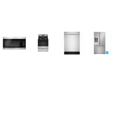 4 STAINLESS : Sharp French 3-Door Refrigerator EXT WD, 52 dBA Dishwasher, And Amana Gas Range Oven, 1.6CF OTR MW 300 CFM