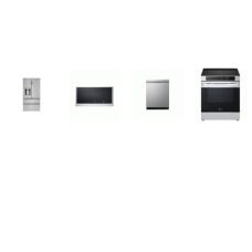 LG 4 STAINLESS : Induction Slide-in Range Convection Air Fry, 44 dBA Dishwasher TrueSteam, 2.0 CF OTR MW 400 CFM, 28 cu. ft. French 4-Door Refrigerator EXT WD