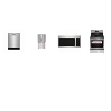 Frigidaire Gallery 4 Smudge-Proof Stainless : Electric Range Air Fry Convection Oven, 1.9CF OTR MW 400 CFM, 52 dBA Dishwasher , Counter-Depth 4-Door Refrigerator EXT WD