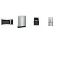 Frigidaire 4 Stainless : Smooth Top Electric Range Oven, 1.8CF OTR MW, 52dBA Dishwasher, 28.8 Cu. Ft. French Door Refrigerator Water Filter Internal Water Dispenser Ice Maker