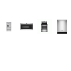 4 STAINLESS : LG 28CF French 4-Door Refrigerator EXT WD, And maytag Electric Range Convection Oven Air Fryer, 1.7CF OTR MW 300 CFM, Dishwasher 51 dBA