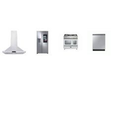 4 STAINLESS : VERONA 36" Gas Range Double Oven Convection, 36" Chimney Range Hood 600 CFM, And Samsung 42dBA Dishwasher StormWash+, 26.7 cu. ft. Side-by-Side Refrigerator Touch Screen Family Hub