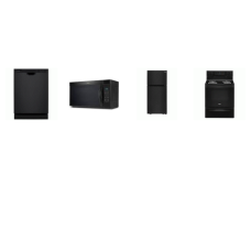 4 BLACK APPLIANCE PKG : COIL ELECTRIC RANGE OVEN, OTR MW, DISHWASHER, 20 cu. ft. Top Freezer Refrigerator