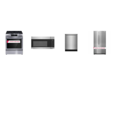 Frigidaire 4 Stainless Steel Appliance PKG : Slide In Gas Range Convection Self-Clean Oven, 1.7CF OTR MW, 42 dBA Dishwasher, 26 Cu. Ft. 36" Side by Side Refrigerator Door-Edge Water Dispenser Ice Maker	