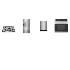 Frigidaire 4 Stainless PKG : 30" Gas Cooktop 5 Burners, 30'' Single Wall Oven True Convection, Dishwasher 49 dBA, 36" Counter Depth Side by Side Refrigerator WD