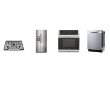 Frigidaire 4 Stainless PKG : 30" Gas Cooktop 5 Burners, 30'' Single Wall Oven True Convection, Dishwasher 49 dBA, 36" Counter Depth Side by Side Refrigerator WD
