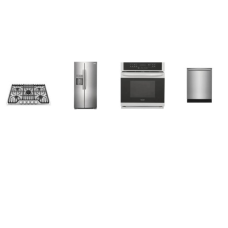 Frigidaire 4 Stainless PKG : 30" Gas Cooktop 5 Burners, 30'' Single Wall Oven True Convection, Dishwasher 42 dBA, 36" Counter Depth Side by Side Refrigerator WD