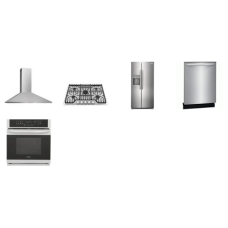 Frigidaire 5 Stainless PKG : 30" Gas Cooktop 5 Burners, 30'' Single Wall Oven True Convection, Canopy Hood 400CFM, Dishwasher 52dBA, 36" Counter Depth Side by Side Refrigerator WD