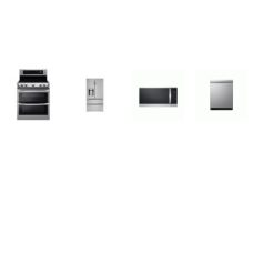 LG 4 STAINLESS  PG : Electric Double Oven Range ProBake Convection, 1.8CF OTR MW, TrueSteam Dishwasher 44 dBA, French 4-Door Refrigerator EXT WD