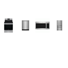 Frigidaire Gallery 4 Smudge-Proof Stainless : Electric Range Bake Convection Oven, 1.9CF OTR MW400 CFM, Dishwasher 52 dB, French 4-Door Refrigerator Internal Water Dispenser Ice Maker