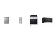 LG 4 STAINLESS STEEL APPLIANCE PKG : Slide-in Gas Range Oven, 1.6CF OTR MW, Dishwasher 48dBA, Top Freezer Refrigerator 20CF Ice Maker