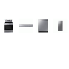 Samsung 4 STAINLESS : Electric Smoothtop Range 5 Element Convection Oven Air Fry, 30" Under Cabinet Hood, Dishwasher 53DBA, 28"W 18 cu. ft. Top Freezer Refrigerator Ice Maker