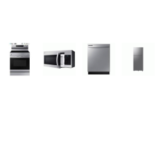 Samsung 4 STAINLESS : Electric Smoothtop Range 5 Element Convection Oven Air Fry, OTR MW, Dishwasher 53DBA, 28"W 18 cu. ft. Top Freezer Refrigerator Ice Maker