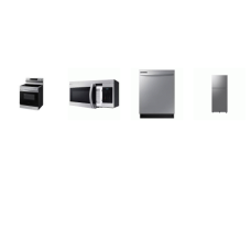 Samsung 4 STAINLESS : Electric Smoothtop Range Oven, OTR MW, Dishwasher 53DBA, 28"W 18 cu. ft. Top Freezer Refrigerator Ice Maker