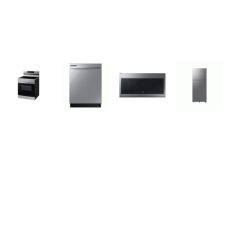 Samsung 4 STAINLESS : Electric Smoothtop Range Oven, 2.1CF OTR MW, Dishwasher 53DBA, 28"W 18 cu. ft. Top Freezer Refrigerator Ice Maker